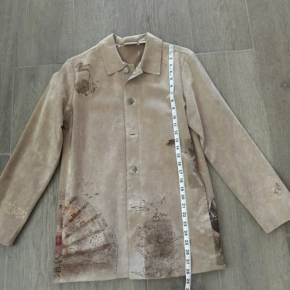 Chico's Suede Leather Jacker Car Coat Size 0 Asian Theme NWOT